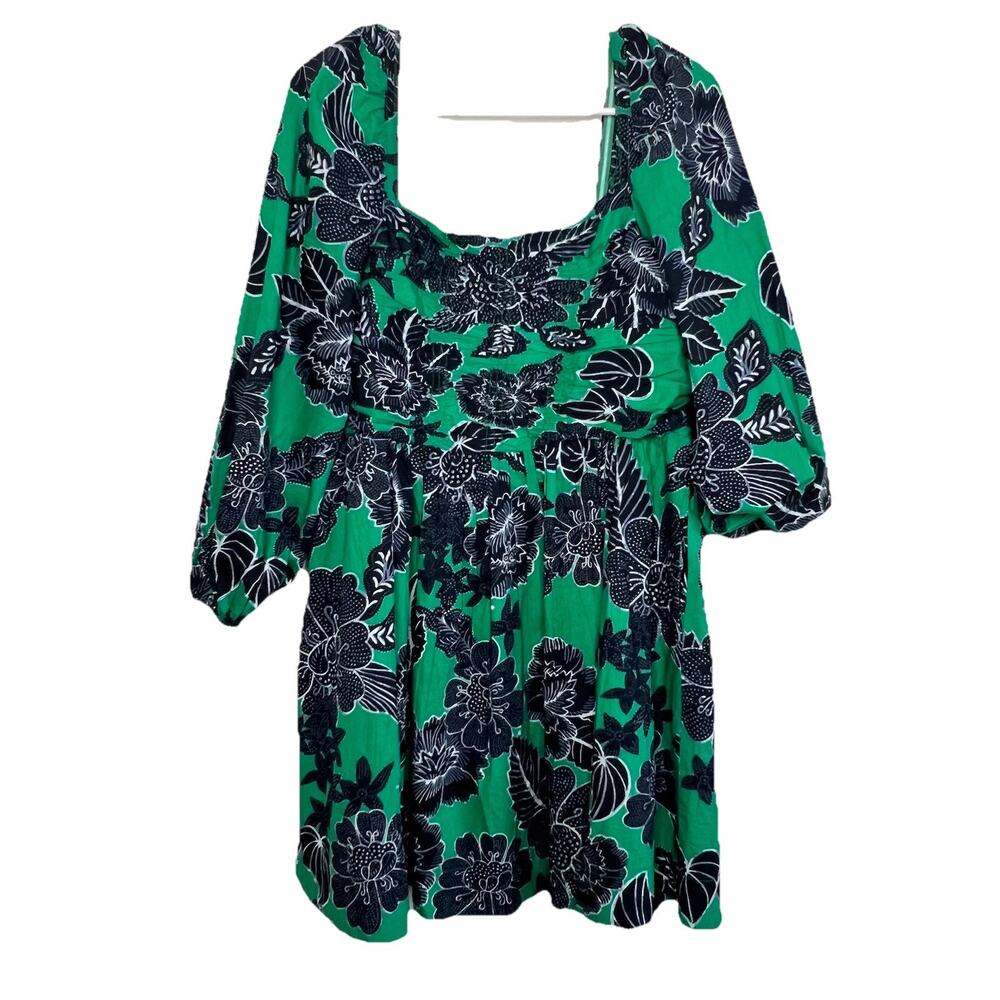 Caroline Constas Dress Green Floral Puff Sleeve Mini Large Party Cottagecore M15